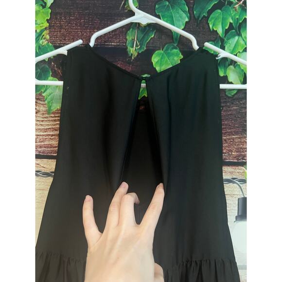 COS Midi Dress Tiered Black Sleeveless Satin Scoop Neck Womens Size 10 Large - Picture 7 of 9